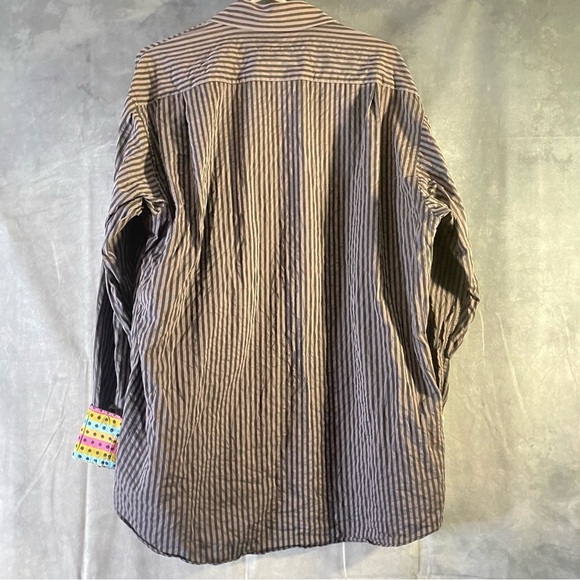 Luchiano Visconti Button Down Men’s 2XL Black & Grey Striped Long Sleeved Shirt - Picture 4 of 11